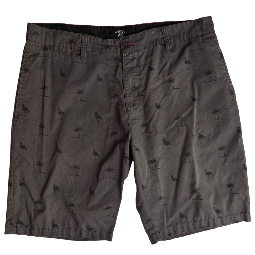 Beverly Hills Polo Club Shorts Mens 38 Gray‎ Flamingo Palm Tree Print Casual